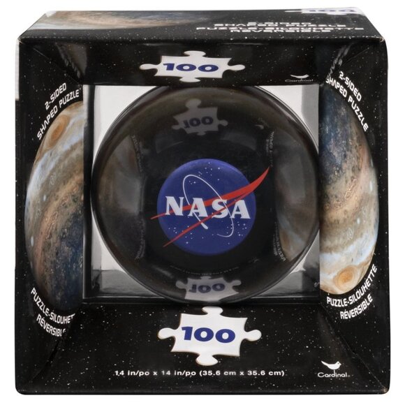 Cardinal Other - NASA 100 Piece 2-Sided Shaped Puzzle, NIB, 1 Side Earth, 1 Side NASA Logo